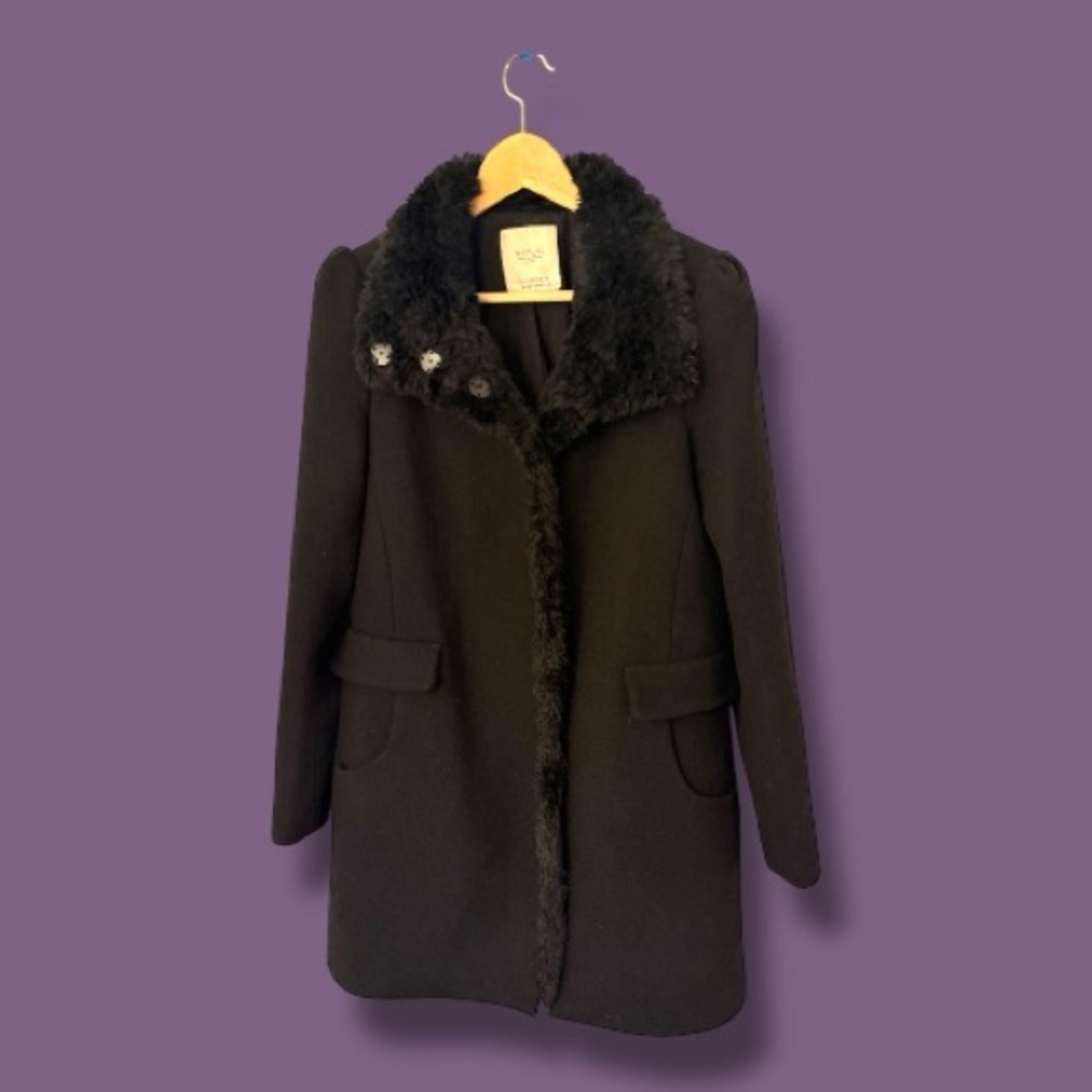 Zara Black Faux Fur Collar Coat Medium